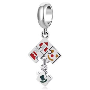 Circus puzzle charm - clown, tent, magic hat charm, 100% real sterling silver s925 charm for european bracelets, necklace pendant