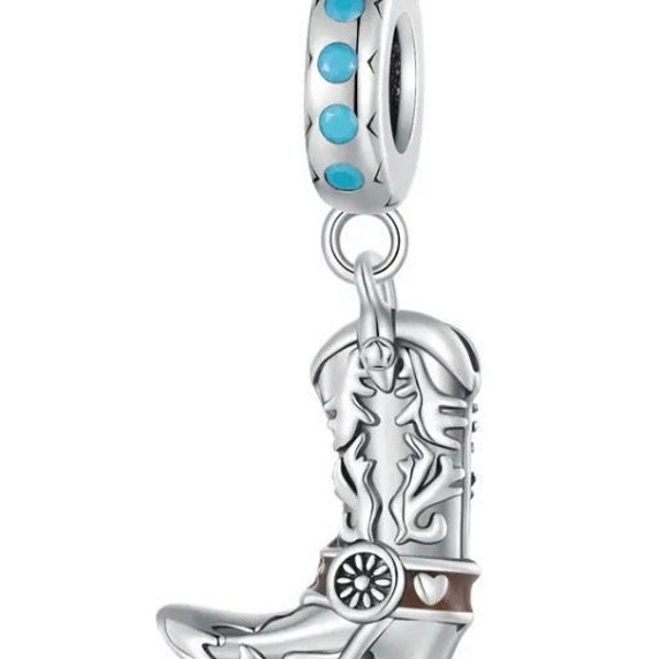 Cowboy shoe charm, west cowboy boots charm, shoe boots charm, sterling silver s925 enamel cz charm for european bracelets, necklace pendant