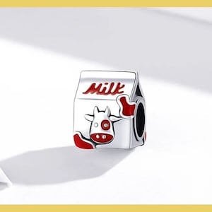 Bedel melkpak, bedel melkdrank, 100% echt sterlingzilver s925 emaille bedel voor europese armbanden, kettinghanger