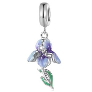 Pingente de flor de íris em prata de lei, pingente de íris esmaltado para pulseira, pingente para colar em prata, joia em prata, chaveiro de íris, pingente de flor para bolsa