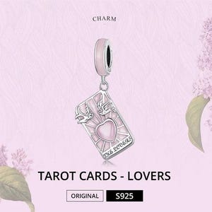 Tarotkaartbedel, tarotkaart de minnaarsbedel, 100% echt sterlingzilver S925 emaille edelsteenbedel voor Europese armbanden, kettinghanger