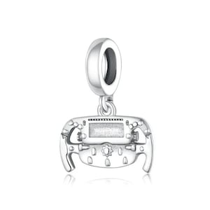 Game racing car controller charm, car steering wheel charm, 100% real sterling silver s925 charm for european bracelets, necklace pendant