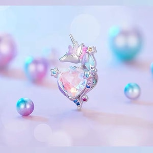 Sterlingzilveren kleurrijke fantasie regenboogbedel, regenboog eenhoorn hartbedel, origineel s925-bedelgaatje 4,5 mm voor armband, kettinghanger