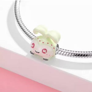 Fantasy plant creature charm, magic plant night elf genie charm, sterling silver s925 enamel charm for european bracelets, necklace pendant