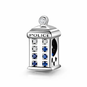 Police station booth charm, building charm, 100% real sterling silver s925 cz for european bracelets, necklace pendant