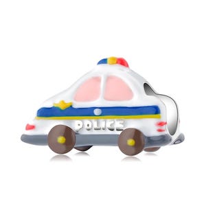 Police car charm, police station vehicle charm, 100% real sterling silver s925 enamel charm for european bracelets, necklace pendant diy