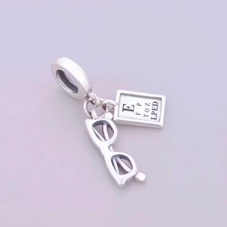 Sterling silver Optometrist snellen eye test chart & glasses optometry charm, original s925 charm hole 4.5mm for bracelet, necklace pendant image 2