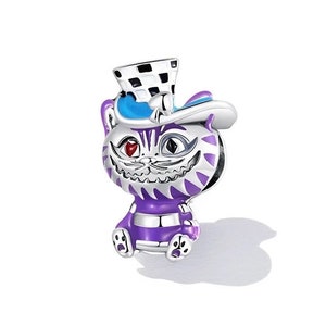 Cheshire Cat-bedel, Alice in Wonderland Cheshire Cat-bedel, 100% sterlingzilveren s925 emaille bedel voor Europese armbanden, kettinghanger