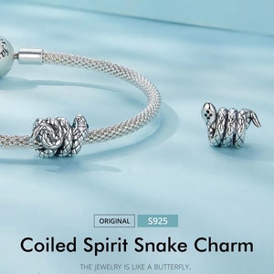 Spiritual animal snake charm, twisting snake charm, 100% real sterling silver s925 cz charm for european bracelets, necklace pendant