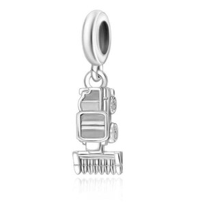 May include: Silver charm shaped like a combine harvester. The charm has a loop at the top for attaching to a bracelet or necklace.