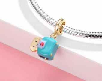 French toast toaster machine charm, kitchen cook charm, 100% real sterling silver s925 enamel charm for european bracelets, necklace pendant