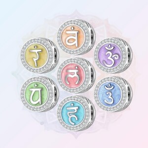 Sterling zilveren 7 chakra kundalini yoga bedeltjes, chakra mandala symbool bedeltjes, origineel s925 bedelgat 4,5 mm voor armband, kettinghanger