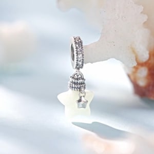 Sterling silver Glow in the dark star charm, luminous star wish bottle charm,original s925 charm hole 4.5mm for bracelet, necklace pendant