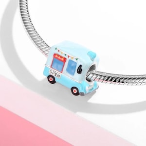 Food truck charm, mobile food sale car charm, 100% real sterling silver s925 enamel charm for european bracelets, necklace pendant diy