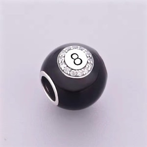 Sterling silver Billiards pool snooker eight ball 8-ball charm, original s925 enamel cz charm hole 4.5mm for bracelet, necklace pendant