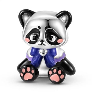 Panda teddy bear charm, cute cartoon panda charm, 100% real sterling silver 925 charm for european bracelets, necklace pendant
