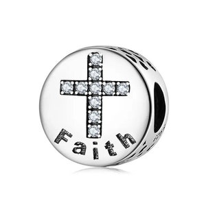 Kreuz Glaube Charme, christliche Bibel gute Tugend Charme, 100% echte Sterling Silber S925 Charme für europäisches Armband, Kettenanhänger