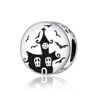 Halloween haunted house charm, ghost castle charm, 100% real sterling silver s925 charm for european bracelets, necklace pendant