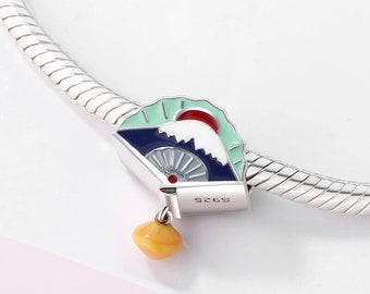 Fuji mountain charm, Japan culture charm, travel charm, 100% real sterling silver s925 enamel charm for european bracelets, necklace pendant