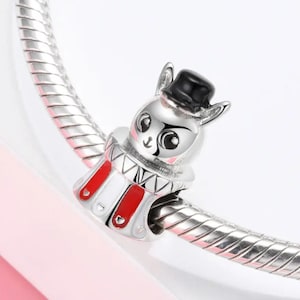 Circus show charm, magic hat rabbit charm, circus animal charm, 100% real sterling silver 925 charm for european bracelets, necklace pendant