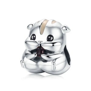 Lovely chipmunk charm, chipmunk eating nut charm, 100% real sterling silver s925 charm for  european bracelets, necklace pendant