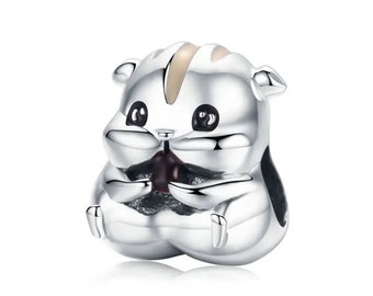 Lovely chipmunk charm, chipmunk eating nut charm, 100% real sterling silver s925 charm for  european bracelets, necklace pendant