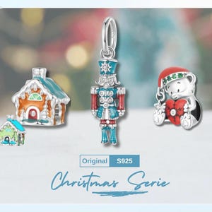 Sterling silver Christmas serie - nutcracker, teddy bear, house charms, original s925 charm hole 4.5mm for bracelets, necklace pendants