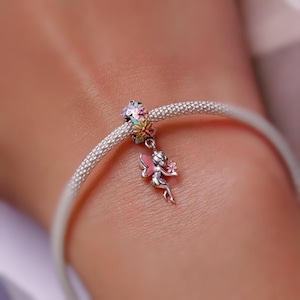 Ciondolo in argento sterling, ciondolo fata a forma di fiore, ciondolo per bracciale elfo, ciondolo per collana fata, gioielli in argento, portachiavi in argento, ciondolo per borsa in argento