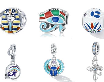 Egyptian charm serie - pharaoh, eye of horus, ankh beetle, pharaoh cat, sterling silver s925 charms for european bracelets, necklace pendant