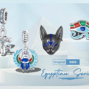 Sterling silver Egypt charm serie - cat god, eye of horus, ankh, beetle charms, original s925 charm hole 4.5mm for bracelet, necklace pendan