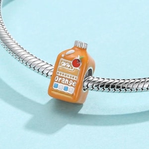 Pingente de suco de laranja, pingente de garrafa de suco de laranja, pingente de esmalte 100% prata esterlina s925 para pulseiras europeias, pingente de colar faça você mesmo