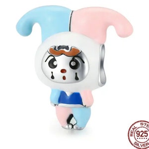 Circus clown charm, cute cartoon clown charm, 100% real sterling silver s925 enamel charm for  european bracelets, necklace pendant