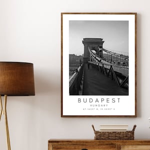 Budapest Travel Print, Budapest Poster, Unique Wallart Decor, Budapest Black and White Coordinates Home Decor, Hungary Minimalist Wallart