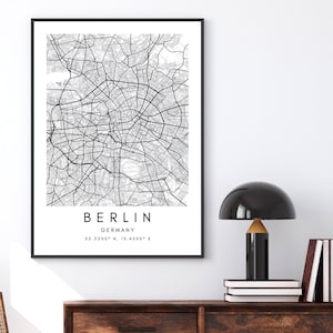 Berlin Deutschland Stadt Karte Poster Kunst - Berlin Karte Wand Kunst Geschenk - Berlin Straßen Karten Kunst - Reise druckbare Karte Kunst - schwarz und weiß