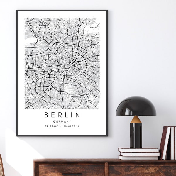 Berlin Germany City Map Poster Art- Berlin Map Wall Art Gift – Berlin City Street Maps Print – Travel Printable Map Art - Black and White