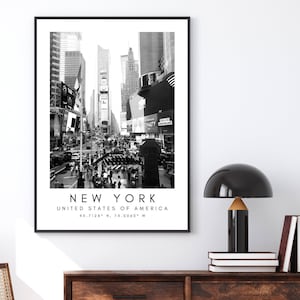 New York Print, New York Poster, Unique Wallart Decor, New York Central Park, Black and White Coordinates, United States Wall Art Design