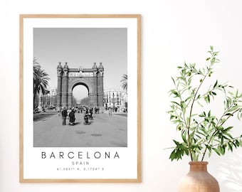 Barcelona Travel Print, Barcelona Poster, Unique Wallart Decor,  La Sagrada Familia, Barcelona Black and White Coordinates Home Decor