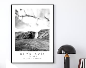 Reykjavik Iceland Print: Black and White Mountain Wall Art