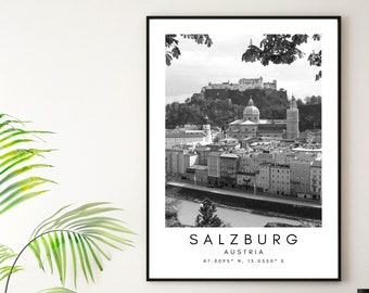 Salzburg Wall Art - Salzburg Austria Print – Austria Digital Download Art - Austria Art Print - Salzburg Wall Decor - Black and White
