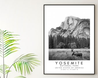 Yosemite Valley Dawn Wall Printable Wall Art - USA National Park Print - Yosemite Nature Wall Art - Yosemite Black And White Coordinates