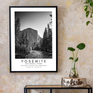 Yosemite National Park Mountain - Yosemite Wall Art - National Park Gift Wall Decor - Black And White Printable Coordinates Art - USA Art