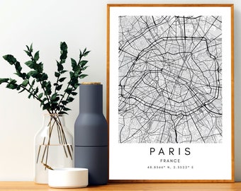 Paris France Minimalist Map Poster Print - Paris Street Map Print - Paris Map Wall Art Printable - Paris Wall Decor Print - Black and White