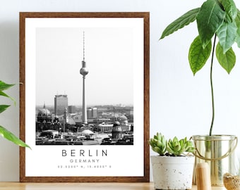 Berlin Travel Print, Berlin Poster, Unique Wallart Decor, Berlin Black and White Coordinates Home Decor, Germany Berlin Minimalist Wallart