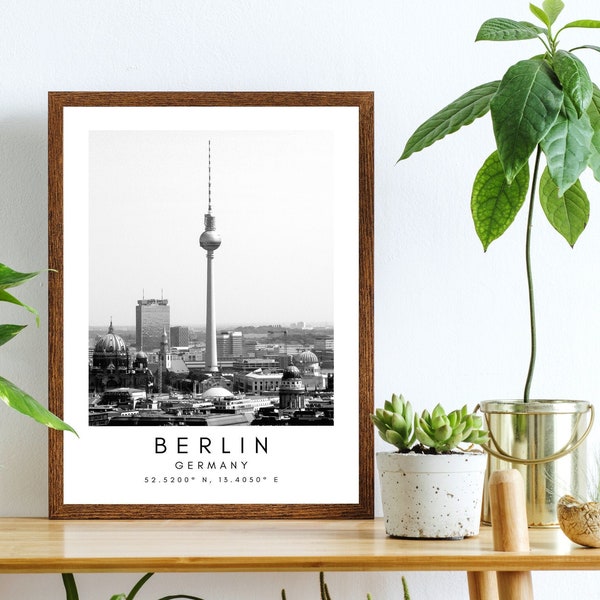 Berlin Reisedruck, Berlin Poster, Einzigartiges Wandkunst Dekor, Berlin Schwarz und Weiß Koordinaten Wohnkultur, Deutschland Berlin Minimalistische Wandkunst