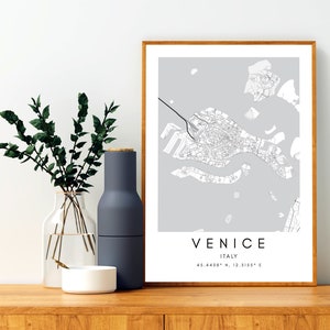 Venice Minimalist Map Wall Art Prints - Venice Italy Map Wall Art Poster - Venice City Printable Wall Art - Venice Map Wall Print