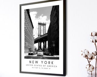 New York Print, New York Poster, Unique Wallart Decor, New York Taxi, Black and White Coordinates, United States Wall Art Design