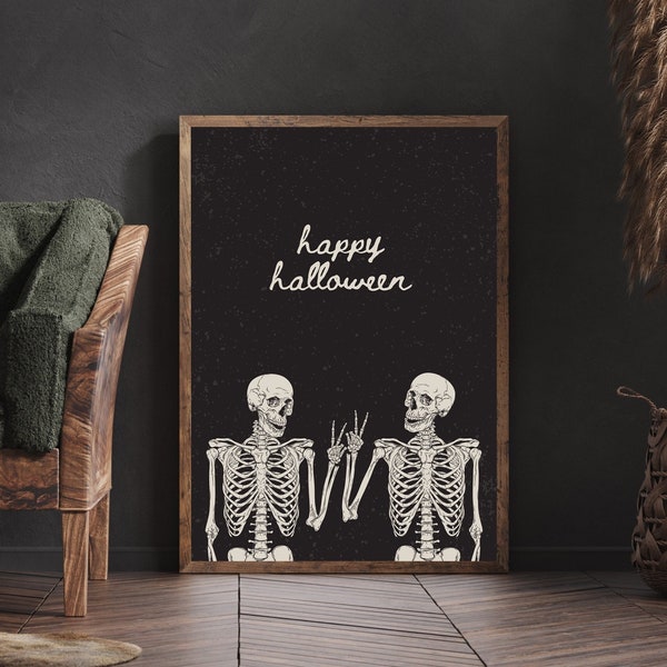 Happy Halloween Skeleton Decoration, Trendy Halloween Themed Wall Art Poster, Fall Indoor Party Decorations, Home Decor Print