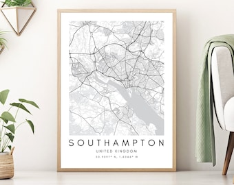 Southampton Map Print: Minimalistische Großbritannien Stadt Wand Kunst