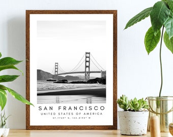 San Francisco Print, San Francisco Poster, Unique Wallart Decor, San Francisco Skyline Black and White Coordinates, United States Travel Art