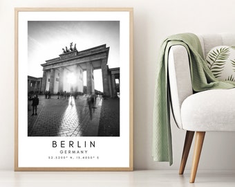 Berlin Travel Print, Berlin Poster, Unique Wallart Decor, Berlin Black and White Coordinates Home Decor, Germany Berlin Minimalist Wallart